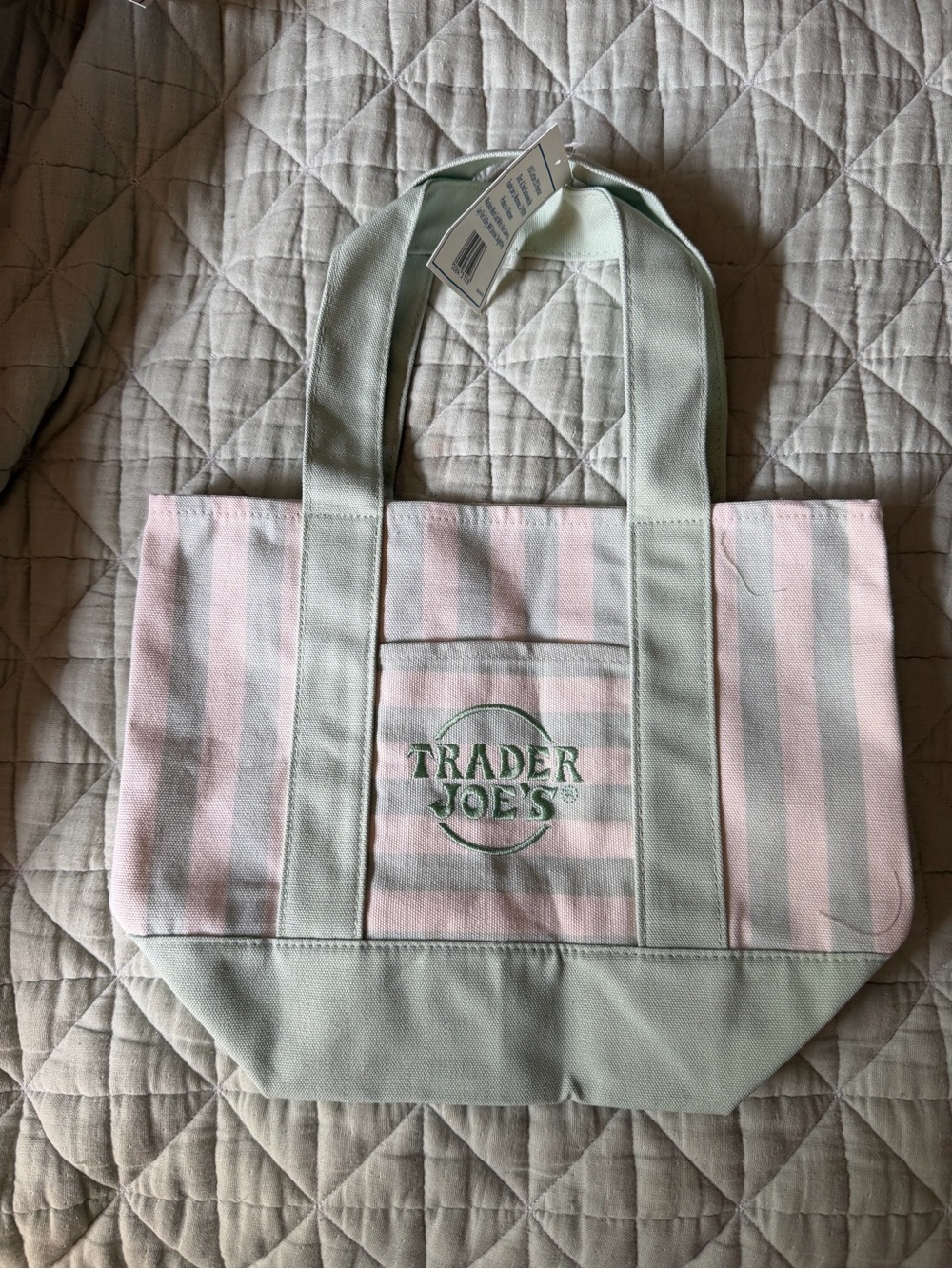 Trader Joe's Mint Striped Tote Bag